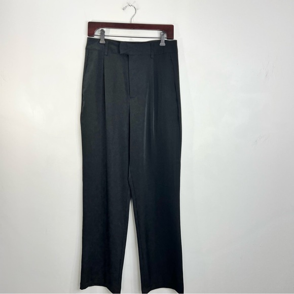 Minimalist old money black baggy high rise pleated wide leg trousers pants M - Picture 4 of 9
